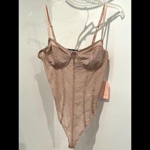 Nude Mesh Bedazzled Body Suit, Size L